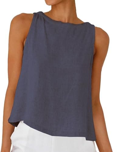 DAOAO Linen Tops for Women Tank Tops Cute Summer Sleeveless Shirts Linen Clothes Blue S - Image 1
