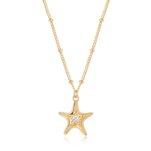 MTMY Gold Starfish Necklace 14K Gold Plated Shell Conch Ocean Pendant Necklace for Women Beach Summer Jewelry(Starfish) - Image 1