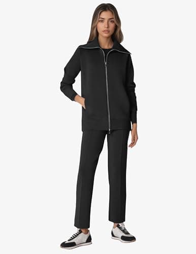 COCOMARTS Womens Crewneck Sweatshirts Zip Up Hoodies Casual Jacket with Pockets 2025 Fall Winter Fahsion Outfits Clothes Black Small - Thumbnail 6