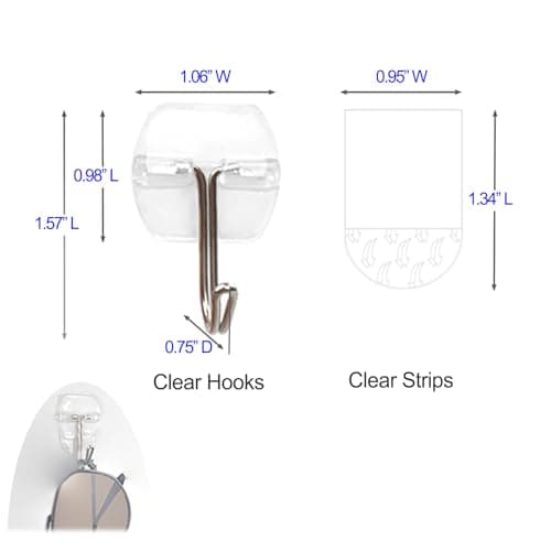 32 Hooks and 40 Strips, Clear Small Wall Hooks for Hanging, Wire Toggle Hooks for Walls No Damage, Utility Hooks Heavy Duty with Adhesive Strips for Hanging Decorations in Living Spaces, No Tools. - Thumbnail 3