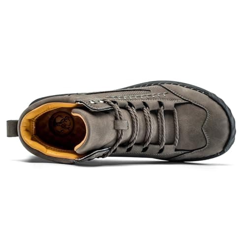 FLYLAND Men's Handmade Faux Leather Chukka Boots, Mid Top Lace-Up Casual Sneaker Boots, Non-Slip Rubber Outsole for Walking & Driving Grey-8 - Thumbnail 3