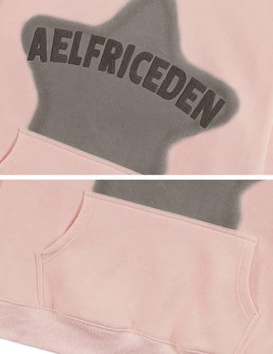 Aelfric Eden Graphic Hoodies for Men Y2K Printed Hoodie Sweatshirt Casual Oversized Long Sleeve Vintage Streetwear Hiphop Hooded Pullover Light Pink Large - Thumbnail 5