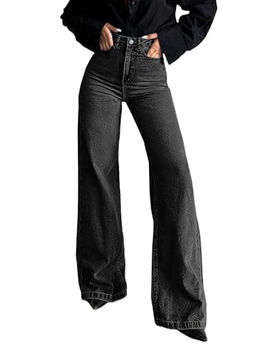 Flvsun Tall Jeans for Women 30"/32" Inseam Extral Long Denim Pants Straight Leg Jeans High Rise Classic Fit for Tall Ladies Black L - Image 1