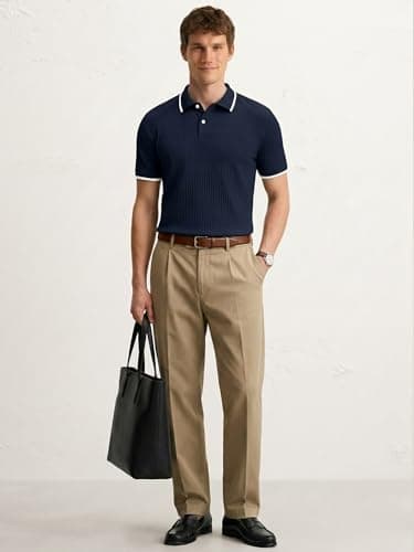 Comdecevis Golf Polo Shirts for Men Business Casual Shirts Mens Knit Polos XXL Navy Blue - Thumbnail 3