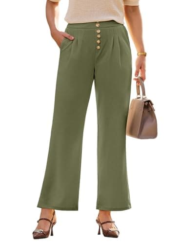 Dokotoo Lounge Sweatpants Women Elastic High Waisted Wide Leg Pants Buttoned Waffle Knit Casual Trousers with Pockets Green Medium - Image 1