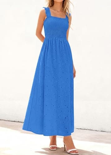 KIRUNDO Summer Lace Dress Vacation Outfits for Women 2026 Wedding Guest Dresses Maxi Beach Boho Sleeveless Cotton Sundress (Royal Blue, Medium) - Thumbnail 5