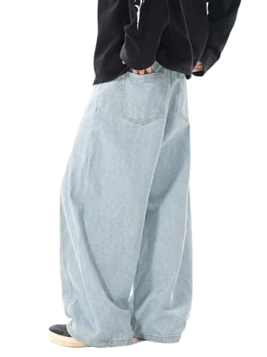 Areant Mens Baggy Jeans Wide Leg Loose Fit Hip Hop Vintage Jeans Relaxed Fit Elastic Waist Denim Pants Skate Streetwear Y2K Glacier Blue Large - Thumbnail 5