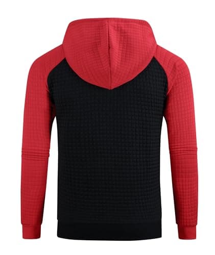 Men's Zip Up Hoodie Waffle Knit Hood Lightweight Long Sleeve Drawstring Casual Sweatshirt Warm Jacket with Pocket - Thumbnail 3