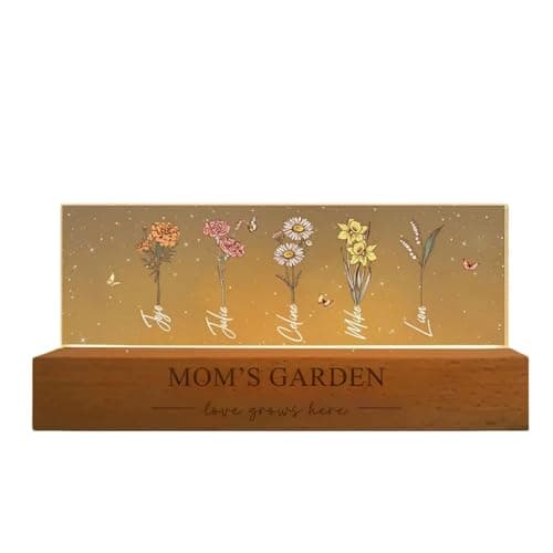 CraffBase Personalized Birth Month Flower Night Light for Mom Custom Name Acrylic Sheet LED Light Mom's Garden Birth Flower Sign Perfect Birth Flower Gift for Mom Birthday Mother's Day