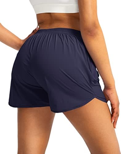 G Gradual Women's Running Shorts with Zipper Pockets Quick Dry Athletic Workout Gym 3" Short Shorts for Women with Comfy Liner (Navy Blue, Medium) - Thumbnail 2