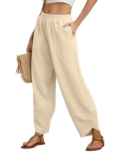 FREEOAK Relaxed Fit Work Pants for Ladies Wide Leg Flowy Office Palazzo Casual Trousers 2025 Fall Winter Outfits Plus Size High Waist Lounge Beige - Image 1