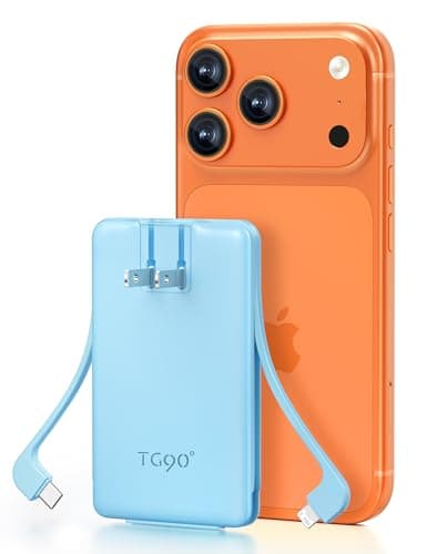 TG90° Portable Charger Built-in AC Wall Plug and Cables, Slim Fast Charging Power Bank 5000mAh, Pocket Size USB C External Battery Pack Compact Travel Charger Compatible with iPhone, Samsung - Image 1
