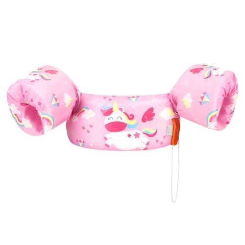 HeySplash Swim Vest for Kids, Toddler Pool Floaties Fit 22-55 Lbs, Swimming Vest with Adjustable Strap, Swim Jacket Water Wings Arm Floats, Puddle Sea Beach Boat Jumper Boys Girls, Pink Unicorn - Image 1