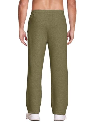 Deyeek Men's Straight Leg Fleece Sweatpants Open Bottom Sweat Pants with Pockets Big and Tall Green Cotton Sweatpants Men 3XL - Thumbnail 2