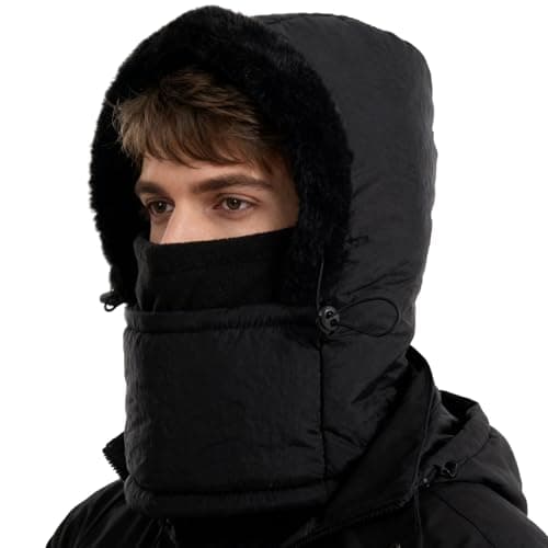 Balaclava Fleece Ski Mask for Men Women with Face Cover, Water Repellent Windproof for Extreme Cold Weather Skiing Motorcycle Black - Thumbnail 2