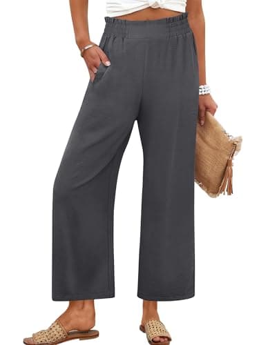 ANRABESS Womens Wide Leg Palazzo Pants Summer Beach High Waisted Cropped Flowy Pants 2026 Dressy Casual Trousers with Pockets Dark Gray Small - Image 1