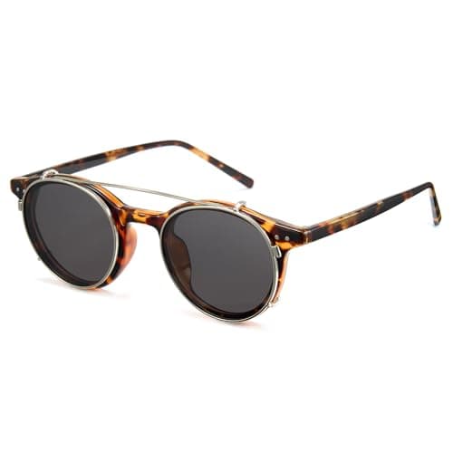Cyxus Clip On Blue Light Blocking Glasses for Men Women, Round TR90 Metal Frame Eyeglasses with TAC Sunglasses Lens, UV Protection P1341B10 - Thumbnail 4