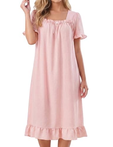 Bloggerlove Nightdress for Women Short Sleeve Lightweight Nightgown Breathable Casual House Dress Long Soft Lounge Dresses with Pockets Pink M - Image 1