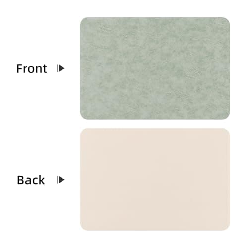 SHACOS Faux Cowhide Leather Placemats Set of 4, Wipeable Heat Resistant Table Mats, Stain Resistant Double Sided Reversible PU Place Mats for Dining Table Kitchen Restaurants, Green and Ivory - Thumbnail 3