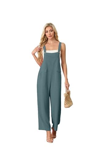 HiMONE Women's Summer Loose Jumpsuit Casual V Neck Sleeveless Oversized Wide Leg Pant Overalls Romper with Pockets (Jasper-XL) - Thumbnail 3