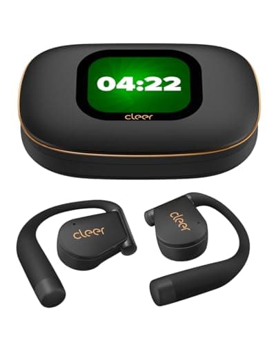 Cleer ARC 5 Open-Ear Headphones with Dolby Atmos & THX Spacial Audio – Smart Case with Touchscreen, 60H Battery, Bluetooth 5.4 Multipoint, IPX7 Waterproof Wireless Earbuds for Running & Workouts,Black