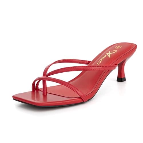 Athlefit Kitten Heels for Women Square Open Toe Strappy Flip Flop Heels Sexy Party Dress Shoes Thong Heeled Sandals Red Size 8.5 - Image 1