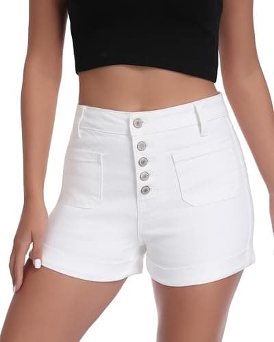 MARIASHA Plus Size Jean Shorts Womens High Waisted Stretchy Jean Shorts for Curvy Women Button Fly Roll Hem Denim Shorts 5XL - Image 1