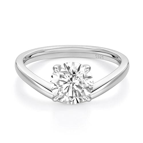 EAMTI 2CT 925 Sterling Silver Engagement Rings for Women Round Cut CZ Bands Solitaire Cubic Zirconia Curved Wedding Promise Rings for Her Size 6.5 - Image 1