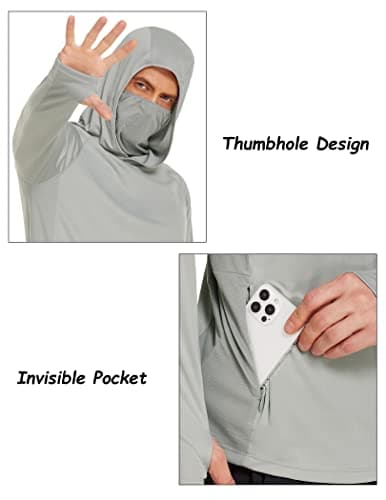 COOrun Mens Fishing Hoodies with Face Mask UPF 50 Long Sleeve Rash Guards Hooded SPF Sun Shirts for Men Camo Hiking Shirt - Thumbnail 5