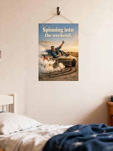 Spinning Into the Weekend Vintage Tin Sign Funny Weekend Wall Decor Retro Car Burnout Art Metal Plaque Party Humor Garage Man Cave Home Wall 8x12 Inch Pre Drilled Holes - Thumbnail 2