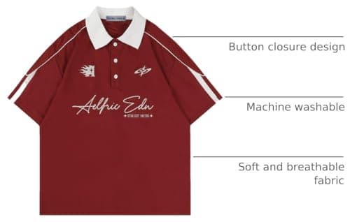 Aelfric Eden Mens Vintage Letter Polo Tee Oversized Button Collar Graphic Patchwork T Shirt Short Sleeve Summer Tops - Thumbnail 4