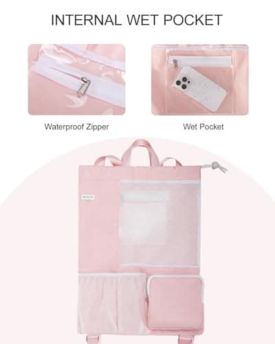 BAVELOE Swim Bag with Wet Pocket, Mesh Drawstring Backpack for Beach, Swimming, Snorkeling, Pool, Gym for Women Men(Pink) - Thumbnail 2