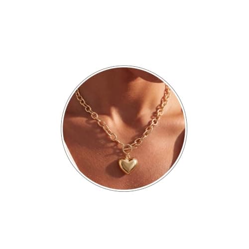 Poaiiu Dainty Gold Heart Necklace for Women, 14K Gold Plated 3D Smooth Heart Pendant Thin Oval Link Chain Necklace with Toggle Clasp, Non Tarnish Hypoallergenic Everyday Jewelry Gift for Women - Image 1