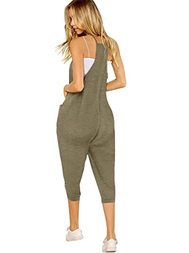 STOLKISS Women’s Spaghetti Strap Jumpsuits Summer Casual Sleeveless V Neck Thin Shoulder Strap Adjustable Jumpsuit Pant with Pockets (Y017 Khaki, XX-Large) - Thumbnail 3