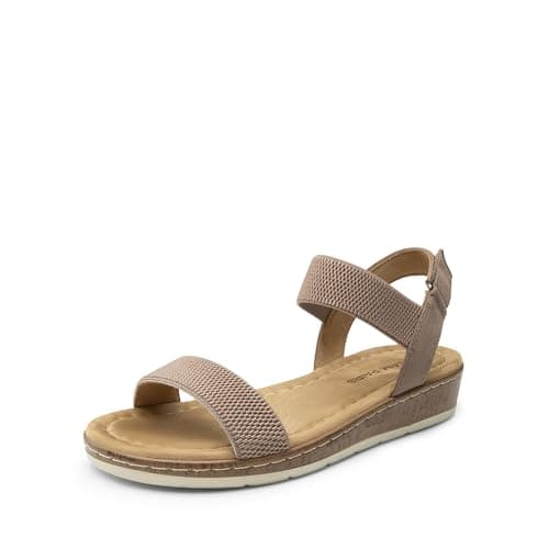 DREAM PAIRS Women's Comfortable Dressy Cork Low Wedge Heels Cute Summer One Band Casual Flat Sandals with Adjustable Ankle Strap,Size 11,Taupe,DWUMFS2525 - Image 1