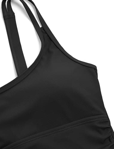 ZAFUL Tankini Swimsuits Tops for Women Black Slimming Swim Ruched Tank Top Two Piece Full Coverage Slim Swim Suits with High Waisted Shorts Black XL - Thumbnail 5