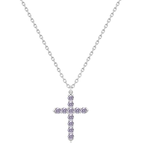 Cross Necklace for Women, Silver Cross Necklace for Women, 14K White Gold Plated Dainty Cross Pendant Necklace with Cubic Zirconia, Hypoallergenic Christian Religious Jewelry Gifts (Light Purple-White Gold Plated) - Image 1