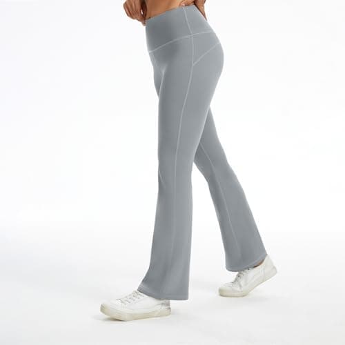 AMLEER Women's Buttery Soft High Waisted Yoga Leggings - Flare Bootcut Tummy Control Pants, Workout Leggings for Yoga Gym Silver - Thumbnail 3
