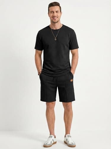 JMIERR Lounge Sets for Men Pajama 2 Piece Outfits Set Short Sleeve T Shirts and Shorts Matching Sleepwear Loungewear Cruise Set, XL, Black - Thumbnail 5