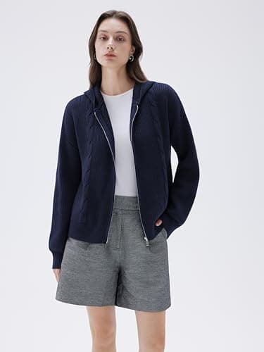 SUUKSESS Women Chunky Knit Cashmere Blend Sweaters Zip up Oversized Hoodies Cardigan with Pockets Long Sleeve Fall Jackets Outerwear (Navy Blue, S) - Thumbnail 5