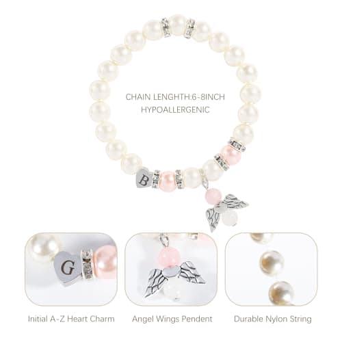 BAYLAY First Communion Gifts for Girls Catholic - First Communion Bracelet for Girls, Angel Wings Heart Initial Y Pearl Bracelet - Thumbnail 5