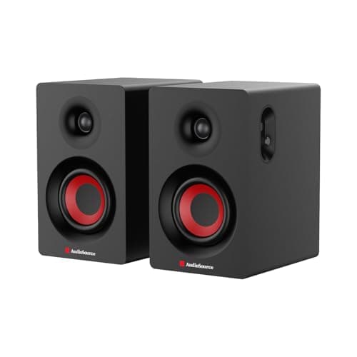 Audiosource Bluetooth 2-Way Bookshelf Speakers, 30W RMS Powered Desktop Speakers/Woofer, Rear Bass Port, AUX & USB MP3 Playback, Multipoint Pairing, Wood Cabinet – Hi-Fi PC Gaming & Music System