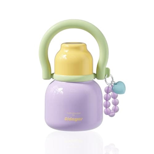 Sidagar 22 oz Water Bottle with Straw and Bowl, Wide Mouth Insulated Stainless Steel Tumbler, Beach Vacation Essentials, Aesthetic Fashion Gift for Her, Mom, Kids, Heart Charm Lavender Purple