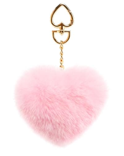 Stelle Pom Pom Keychain Rabbit Fur Bag Charms Fluffy Cute Keychains Purse Backpack Accessories Gifts for Girls/Women(Pink,Heart) - Image 1