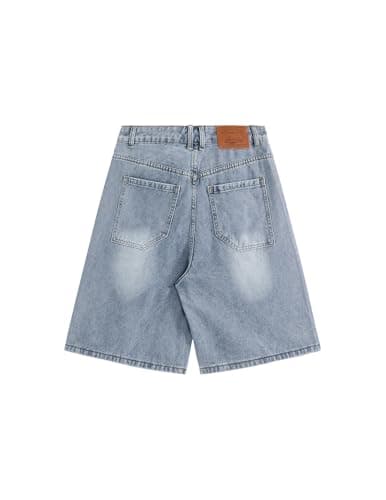 Aelfric Eden Washed Wrinkle Jorts Mens Denim Jean Short Casual Summer Knee Length Shorts Streetwear Trendy Outfits Light Blue - Thumbnail 5