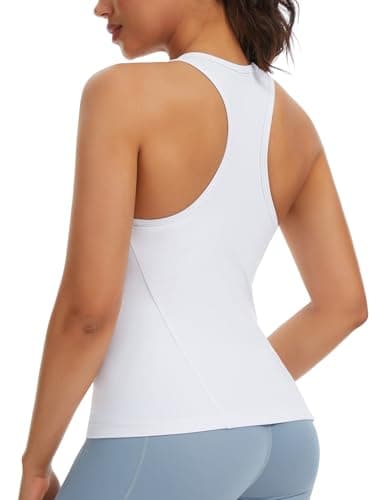 THE GYM PEOPLE Women’s V Neck Workout Tank Tops Racerback Slim Fit Sleeveless Yoga Running Athletic Shirts White - Image 1