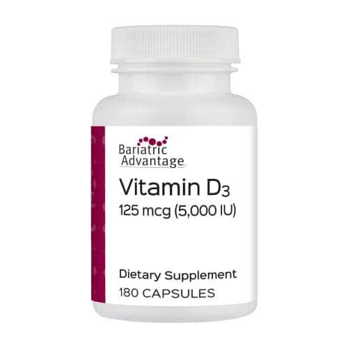Bariatric Advantage Vitamin D3 5,000 IU - Bariatric Vitamin D Capsules - Water-Miscible - Bone Strength Support* - Easy Swallow Capsule - 180 Count - Image 1