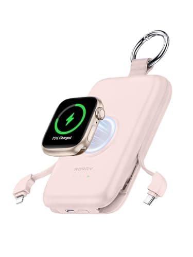 RORRY CharmGo Portable Charger, 10000mAh 20W Fast Charging Portable Charger Power Bank with Built in Cables, Travel Battery Pack for iPhone 17/16/15/14/13/12 and Apple Watch, Pink - Image 1