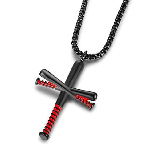 Rehoboth Baseball Bat Stainless Steel Cross Pendant Necklace for Men Women With 24 Inch Black Chain - Thumbnail 2