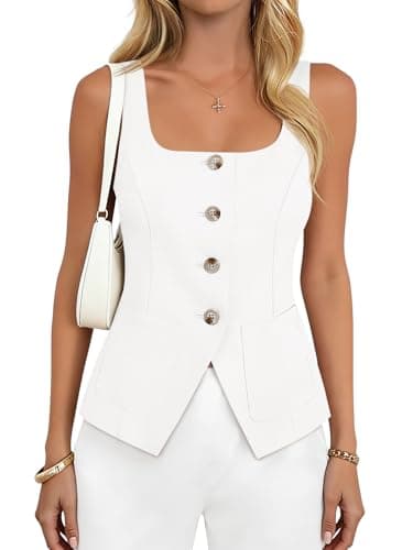 Yousify Womens Suit Vest Button Down Blazer Vest Tops 2026 Summer Sleeveless Tank Top Business Square Neck Waistcoat - Thumbnail 5
